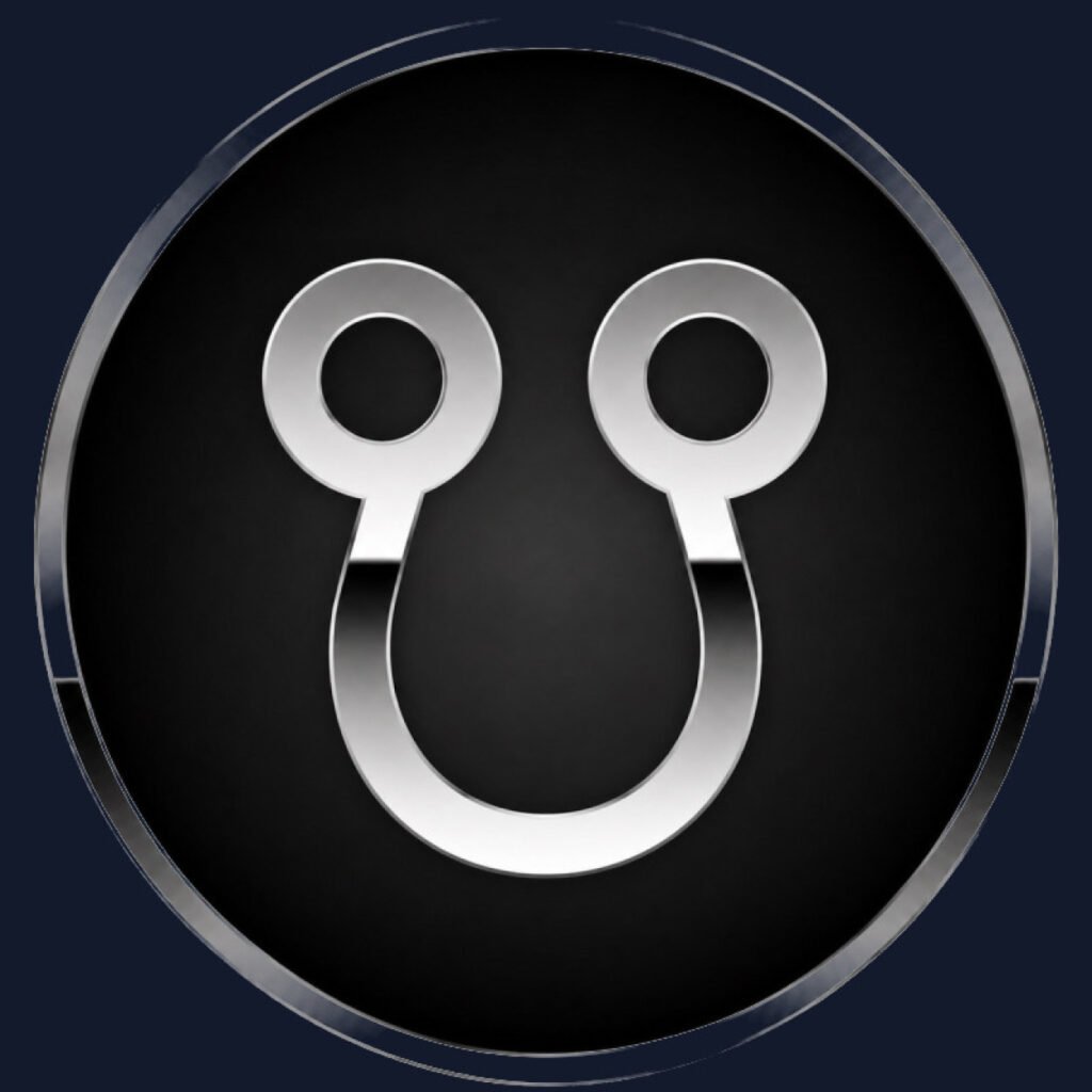 South Node of the Moon astrological symbol in silver on a black disc